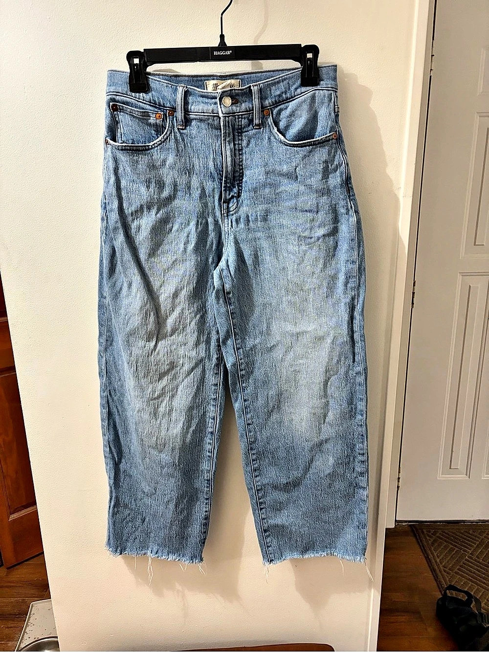 Madewell The Perfect Vintage Jean Straight Leg Raw Hem Jeans Waist 28 Blue